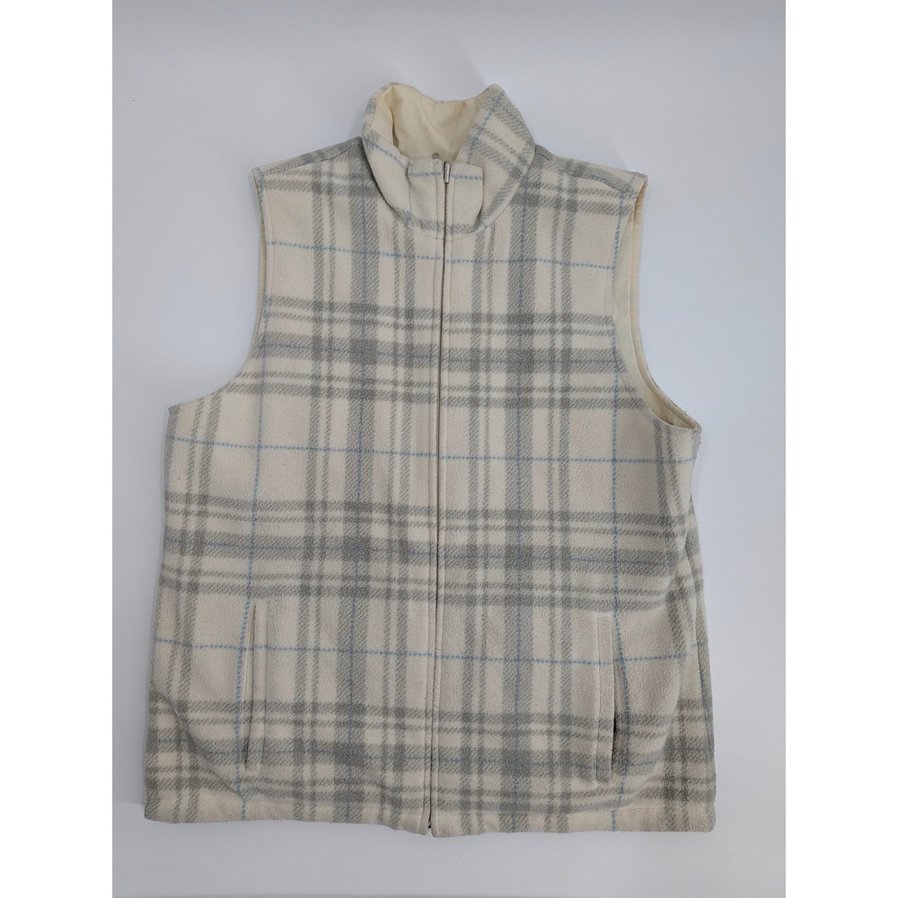 Lauren Ralph Lauren Reversible Fleece Vest Plaid Cream Grey Crest Logo Mens M